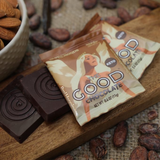 the good chocolate brand salted almond square package