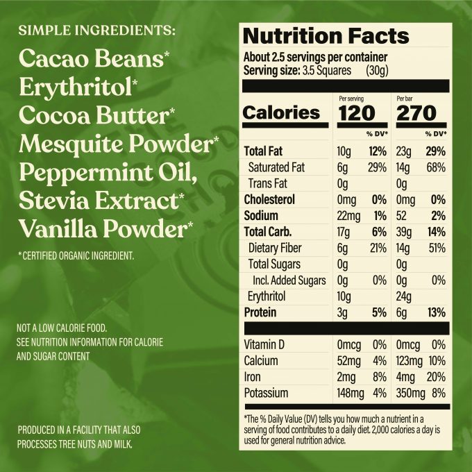 the good chocolate brand mint bar nutrition