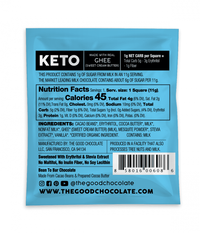 Milk Chocolate 18 Square Family Pack Nutrition Facts