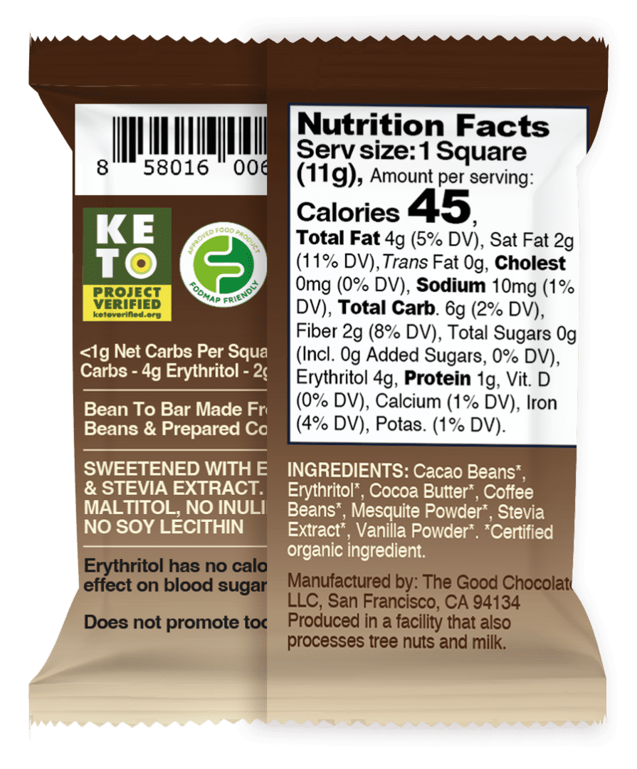 Ethiopian Dark Chocolate Square Nutrition Facts