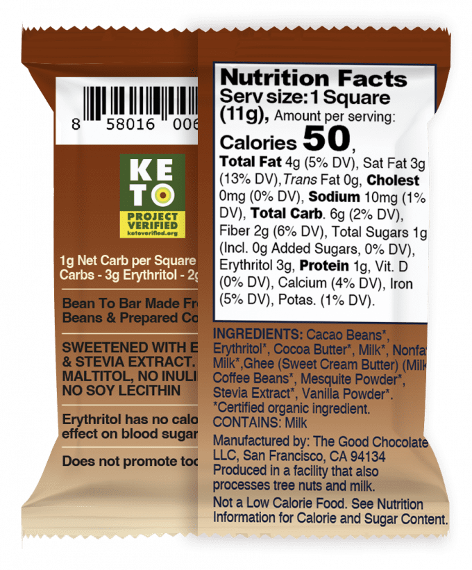 Ethiopian Coffee Milk Chocolate Square Nutrition Facts Ingredients