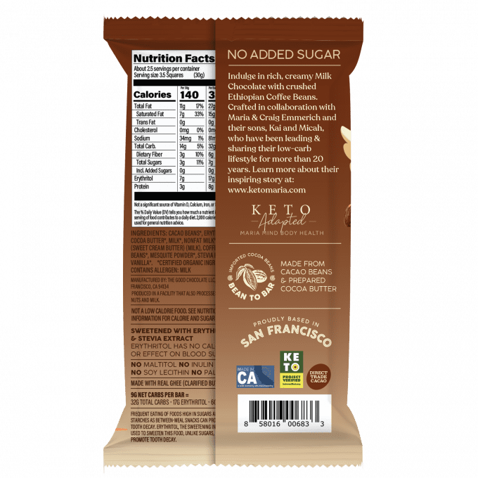 Ethiopian Coffee Milk Chocolate Bar Reverse Nutrition Facts