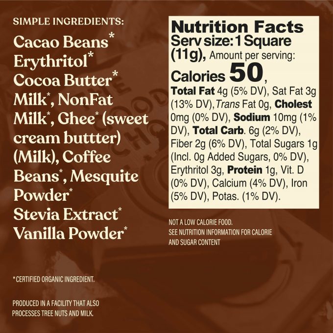the good chocolate brand coffee milk square Nutrition